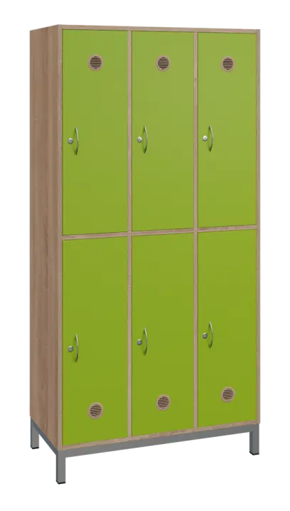 SBS-2233 šatní skříň 6-boxová, 1800x900x400 mm, kovové nohy, korpus dub bardolino, dvířka jarní zeleň